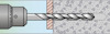 Illustration av ett borrverktyg som borrar in i betong; 4<sup>2</sup> syns som betongmönster.