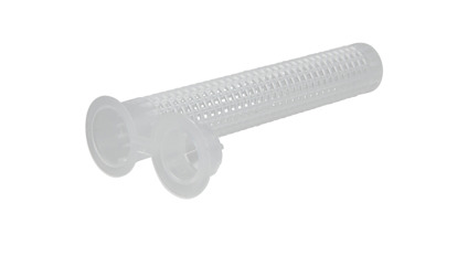 Transparent perforerad hylsa med cylindrisk form och bredare kant vid öppningen.