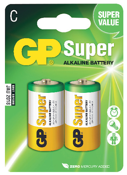 BATTERI GP SUPER ALKALINE LR14/C 2-PACK