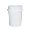 Vit cylindrisk plasttunna med bred kant nära toppen.
