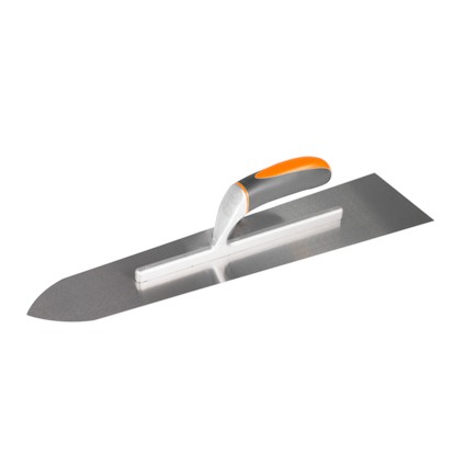 Glättningsverktyg med aluminiumskaft och orange mjukt handtag.