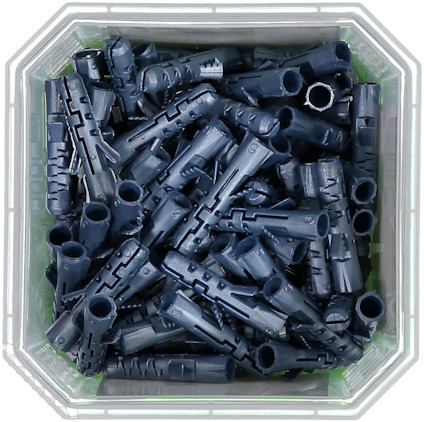 Svarta plastpluggar i en transparent fyrkantig förpackning.