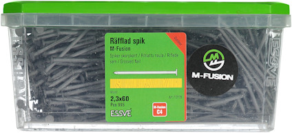 Låda med räfflad spik, M-Fusion, mått 2,3x60 mm, mängd 995, Essve.