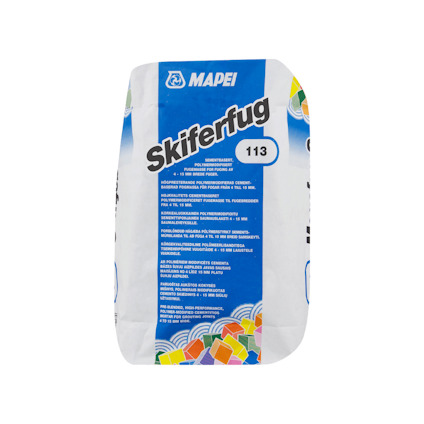 Påsen visar Mapeis cementbaserade fogmassa "Skiferfug 113" med dekorativa färgade kuber.